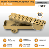 Palo Shower Drain Channel (18 x 3 Inches) YELLOW GOLD features