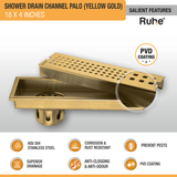 Palo Shower Drain Channel (18 x 4 Inches) YELLOW GOLD features