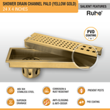 Palo Shower Drain Channel (24 x 4 Inches) YELLOW GOLD features