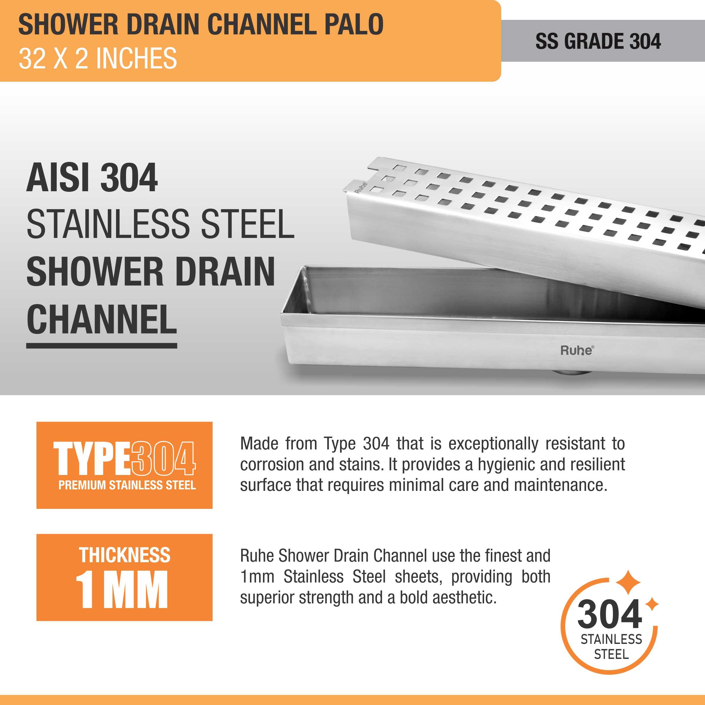 Palo Shower Drain Channel (32 X 2 Inches) (304 Grade) stainless steel