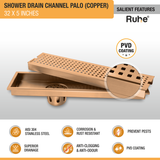 Palo Shower Drain Channel (32 x 5 Inches) ROSE GOLD/ANTIQUE COPPER features