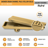 Palo Shower Drain Channel (32 x 5 Inches) YELLOW GOLD features