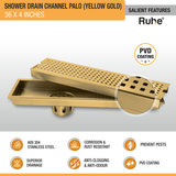 Palo Shower Drain Channel (36 x 4 Inches) YELLOW GOLD features