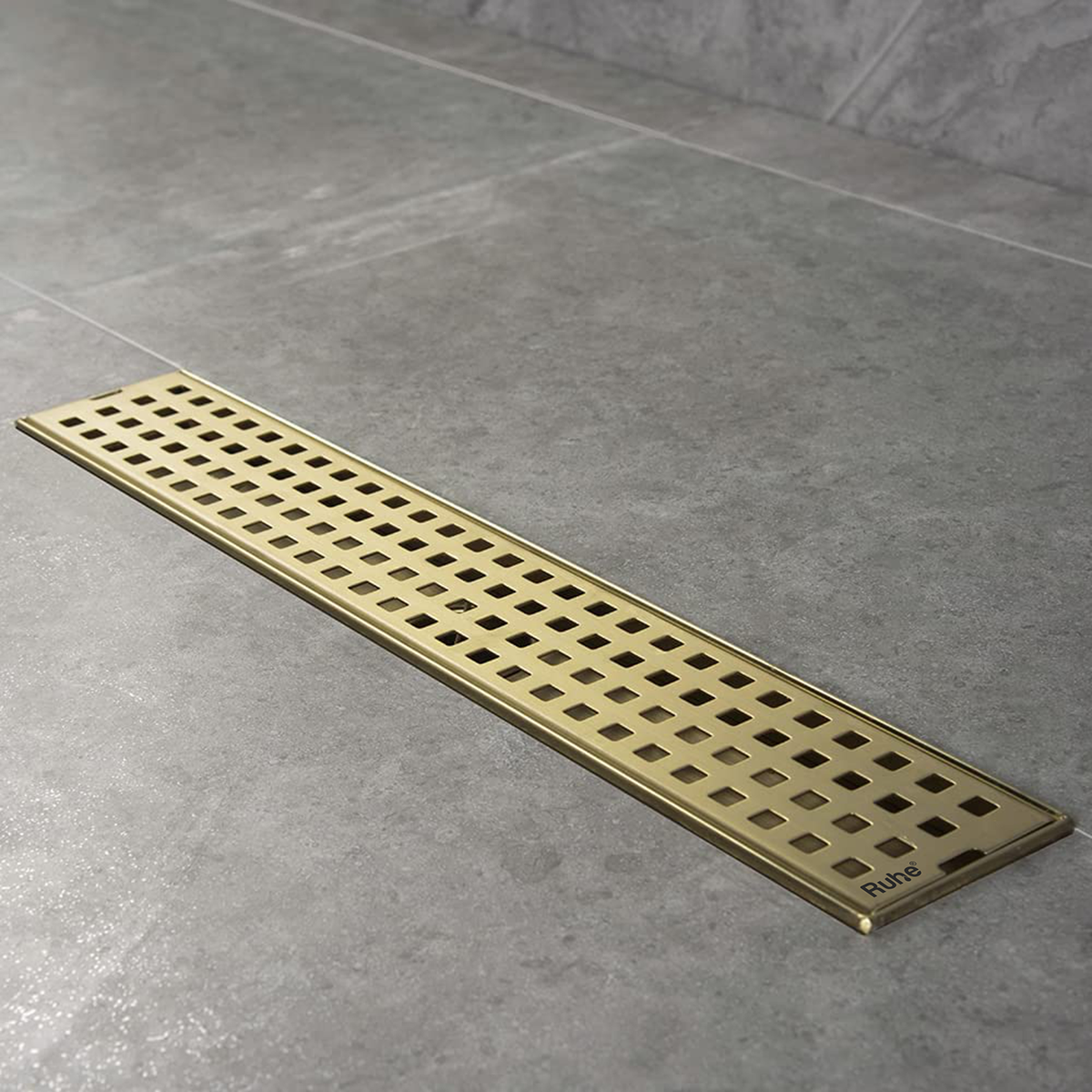 Palo Shower Drain Channel (36 x 5 Inches) YELLOW GOLD installed