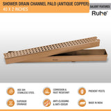 Palo Shower Drain Channel (40 x 2 Inches) ROSE GOLD/ANTIQUE COPPER features