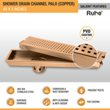 Palo Shower Drain Channel (40 x 5 Inches) ROSE GOLD/ANTIQUE COPPER features