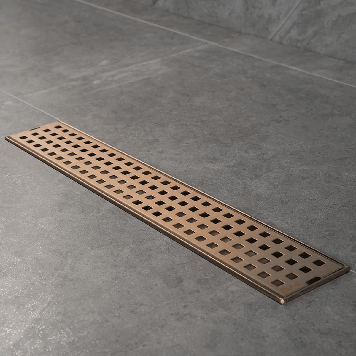 Palo Shower Drain Channel (40 x 5 Inches) ROSE GOLD/ANTIQUE COPPER installed