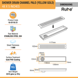 Palo Shower Drain Channel (48 x 5 Inches) YELLOW GOLD dimensions and size