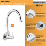 Pavo Sink Tap with Medium (15 inches) Round Swivel Spout Brass Faucet product details