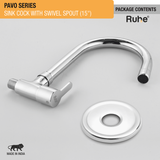 Pavo Sink Tap with Medium (15 inches) Round Swivel Spout Brass Faucet package content