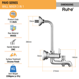 Pavo Wall Mixer 3-in-1 Brass Faucet dimensions and size
