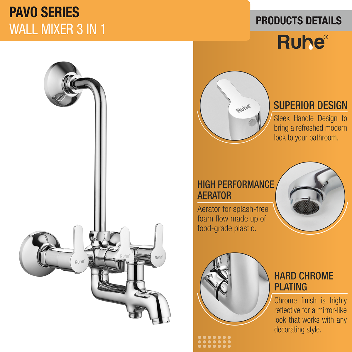 Pavo Wall Mixer 3-in-1 Brass Faucet product details