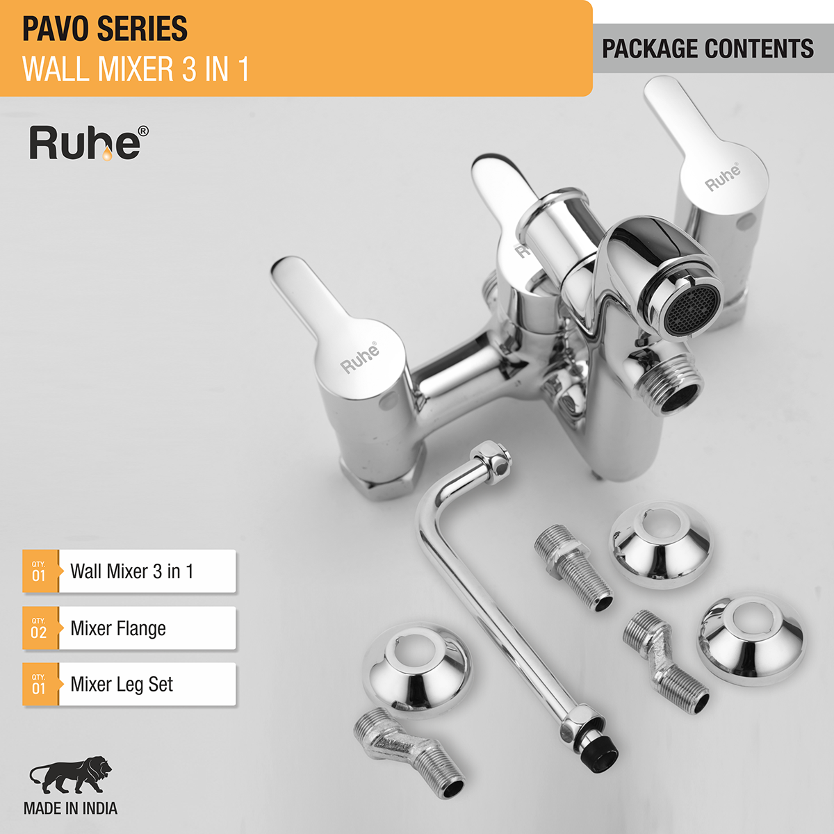 Pavo Wall Mixer 3-in-1 Brass Faucet package content
