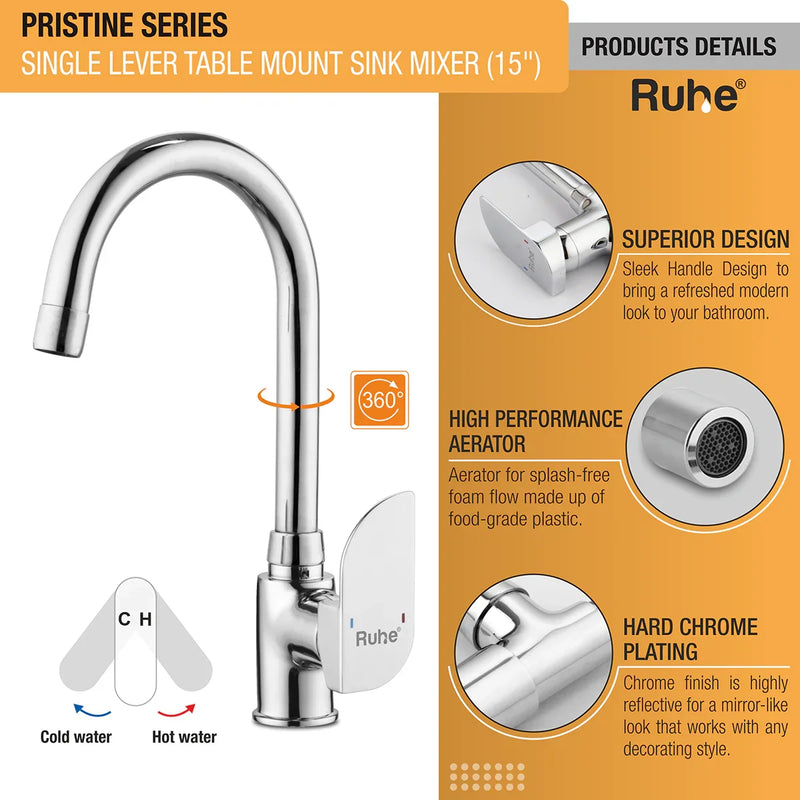 Pristine Single Lever Deck-mount Kitchen Sink Mixer Tap with Swivel Spout