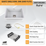 Quartz Sand Pluto Single Bowl Kitchen Sink (24 x 18 x 9 inches) accessories