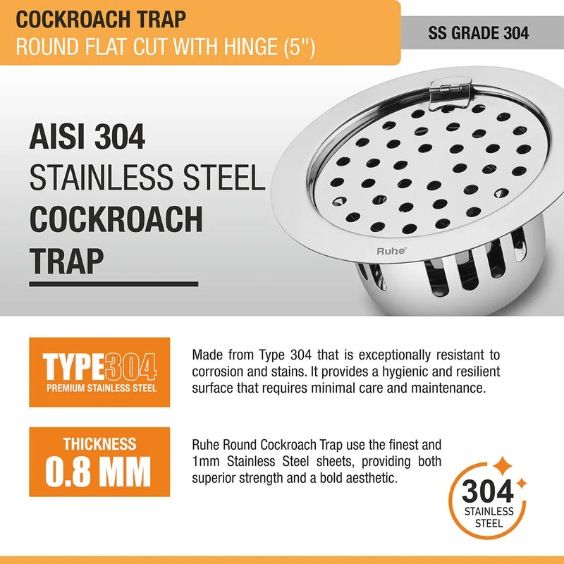 Round Floor Drain with Hinge and Cockroach Trap (5 Inches)