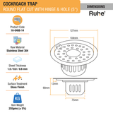 Round Flat Cut Floor Drain (5 Inches) with Hinge, Hole & Cockroach Trap (304 Grade) dimensions and size