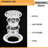 Round Flat Cut Floor Drain (5 Inches) with Lock and Cockroach Trap (304 Grade) product details