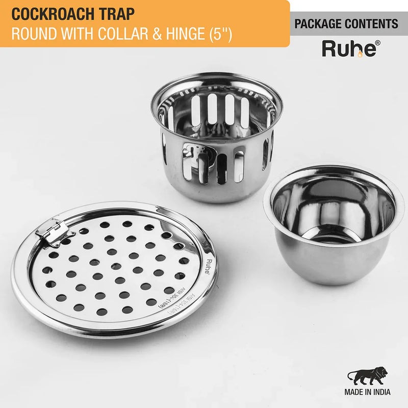 Round 304-Grade Floor Drain with Collar, Hinge & Cockroach Trap (5 Inches) - by Ruhe