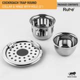 Round Floor Drain (5 Inches) with Hinge, Hole & Cockroach Trap (304 Grade) package content