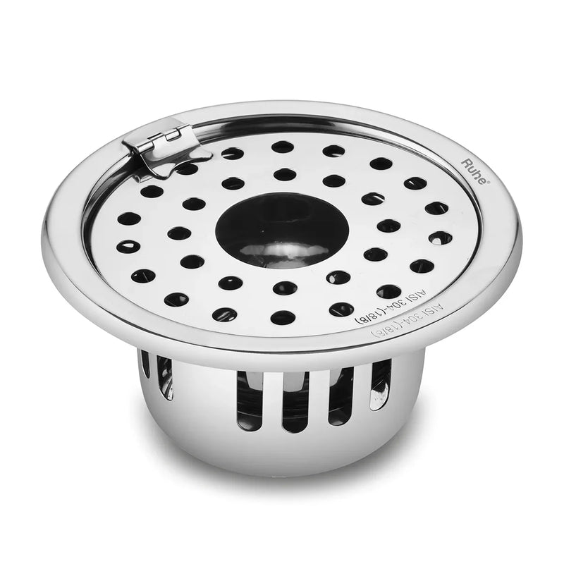 Round 304-Grade Floor Drain with Collar, Hinge, Hole & Cockroach Trap (5 Inches) - by Ruhe