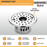 Round Floor Drain with Collar (5 Inches) with Lock, Hole and Cockroach Trap (304 Grade) features