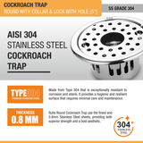 Round Floor Drain with Collar (5 Inches) with Lock, Hole and Cockroach Trap (304 Grade) stainless steel