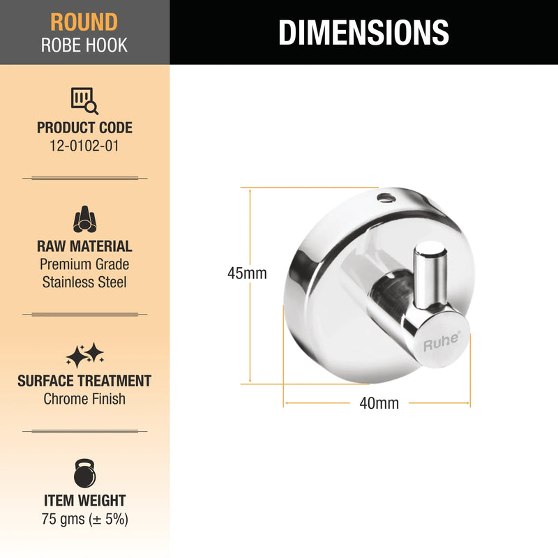 Round Stainless Steel Robe Hook- by Ruhe®