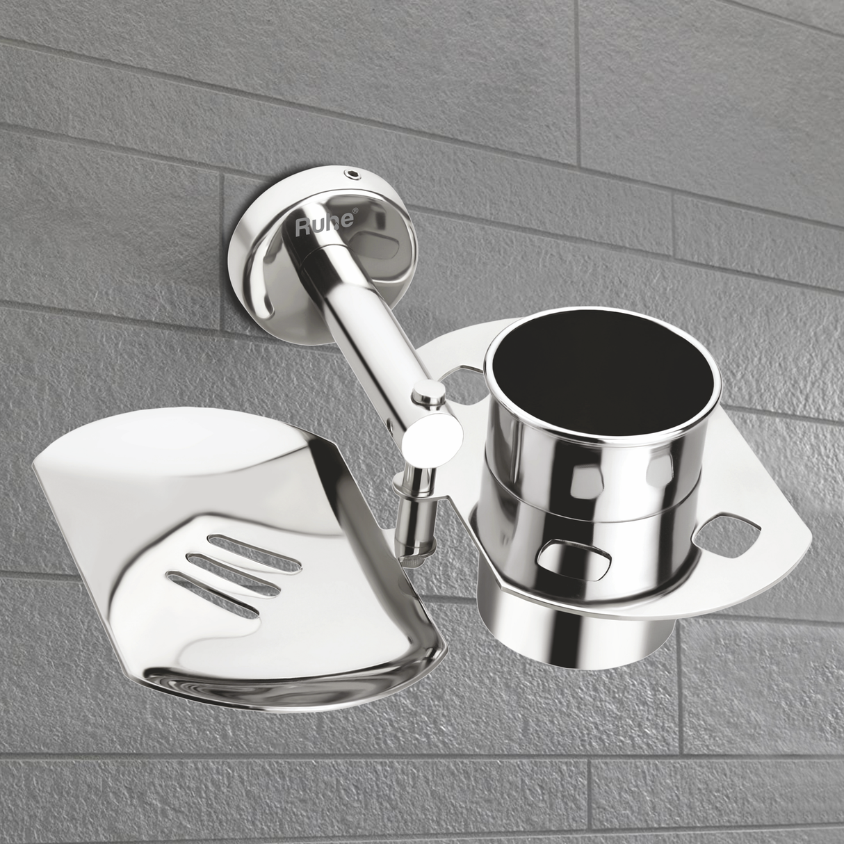 Round Stainless-Steel Soap Dish with Tumbler Holder- by Ruhe®