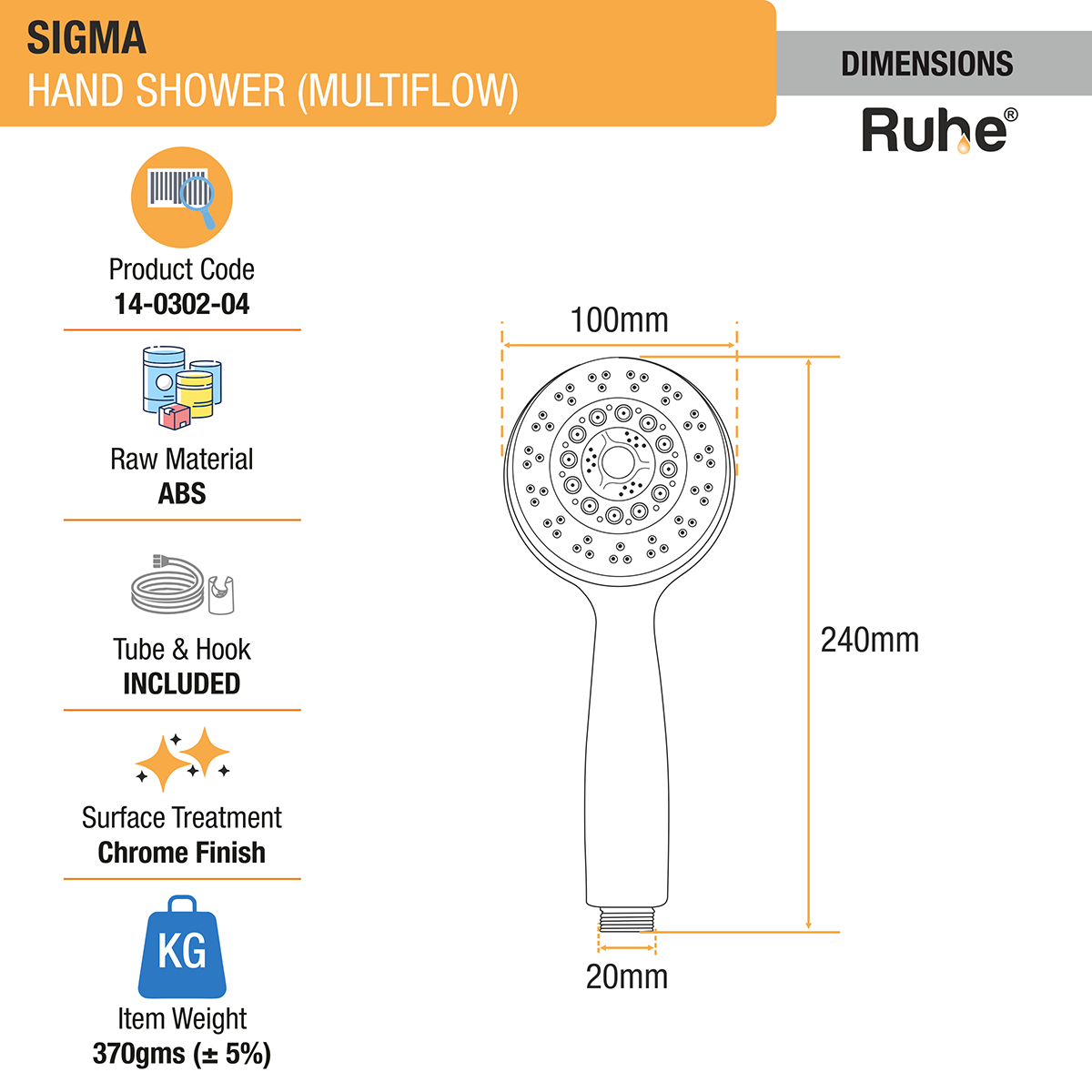 Sigma ABS Multi-Flow Hand Shower (Only Showerhead) dimensions and size