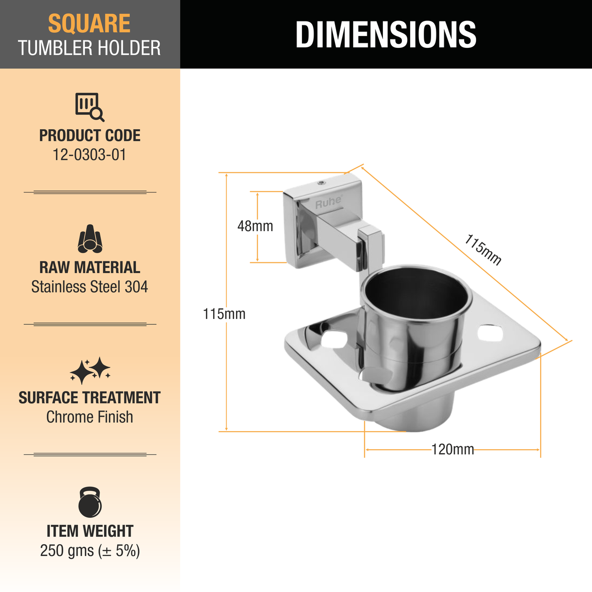 Square Stainless Steel Tumbler Holder (304 Grade) - by Ruhe®