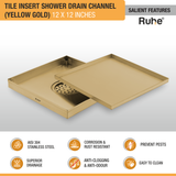 Tile Insert Shower Drain Channel (12 x 12 Inches) YELLOW GOLD features