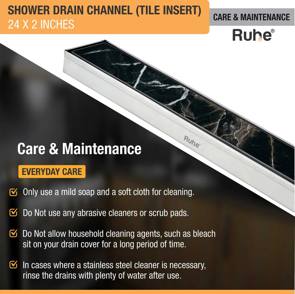 Tile Insert Shower Drain Channel (24 x 2 Inches) (304 Grade) by Ruhe Ruhe