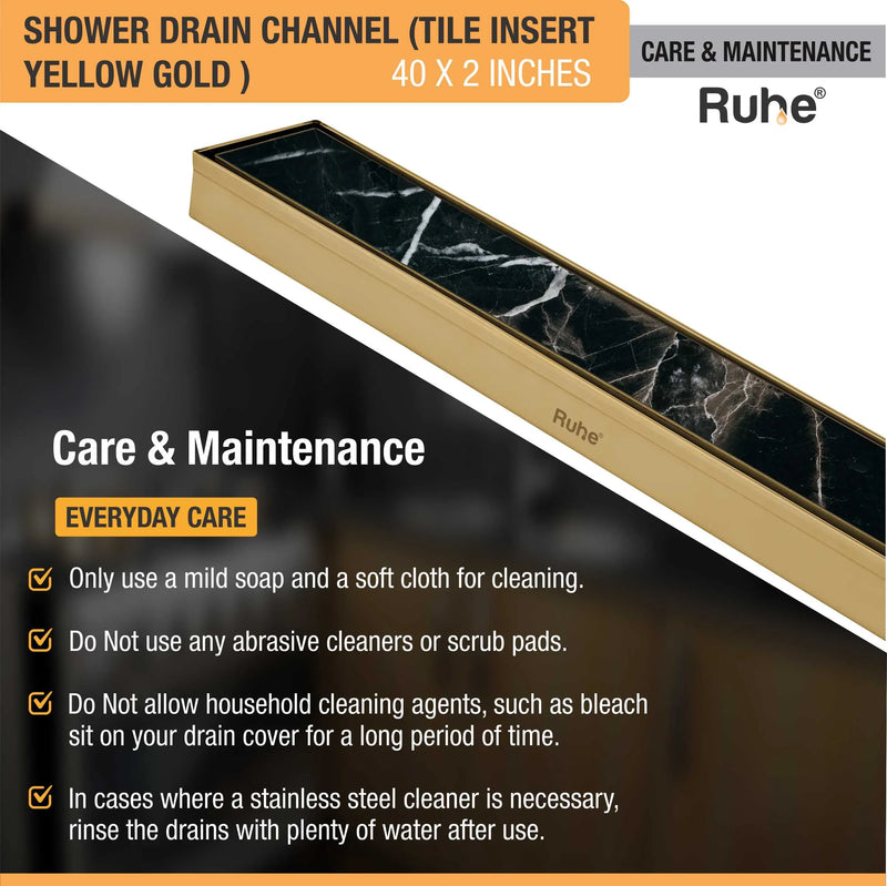 Tile Insert Shower Drain Channel (40 x 2 Inches) YELLOW GOLD PVD Coated - by Ruhe