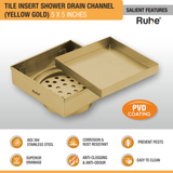 Tile Insert Shower Drain Channel (5 x 5 Inches) YELLOW GOLD features