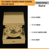 Tile Insert Shower Drain Channel (5 x 5 Inches) YELLOW GOLD product details