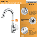 Vela Swan Neck with Small (12 inches) Round Swivel Spout Brass Faucet product details
