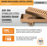 Vertical Shower Drain Channel (12 x 3 Inches) ROSE GOLD/ANTIQUE COPPER stainless steel