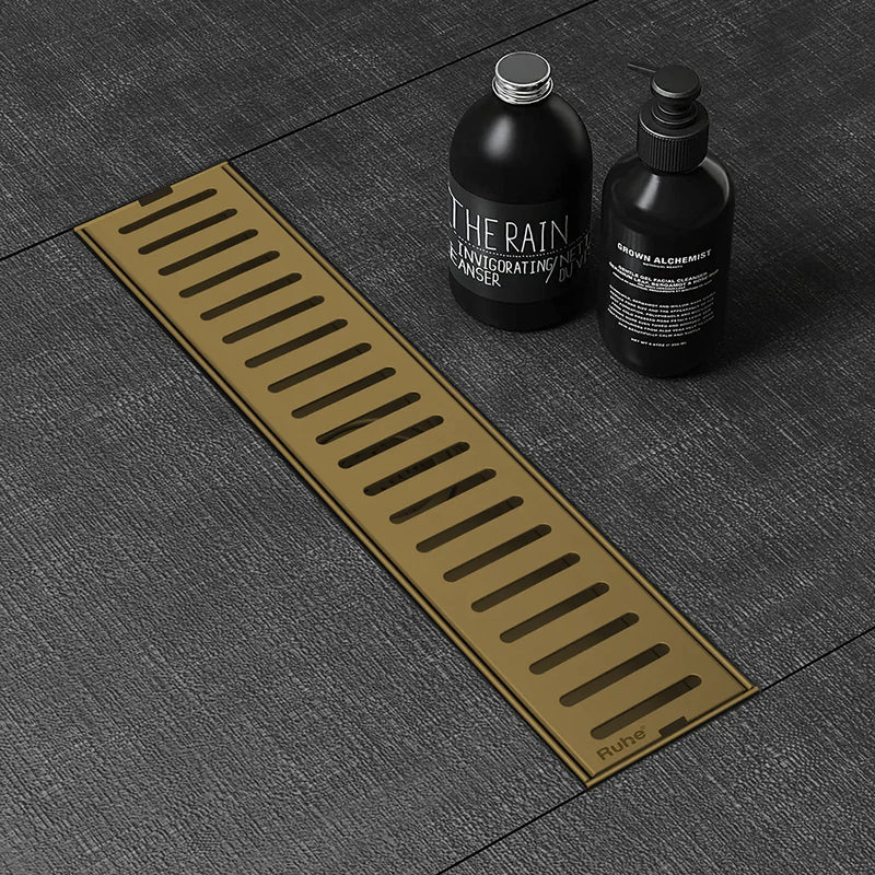 Vertical Shower Drain Channel (12 x 3 Inches) YELLOW GOLD PVD Coated - by Ruhe