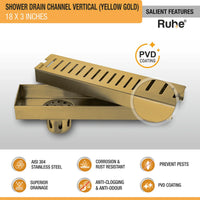 Vertical Shower Drain Channel (18 x 3 Inches) YELLOW GOLD features
