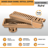 Vertical Shower Drain Channel (24 x 4 Inches) ROSE GOLD/ANTIQUE COPPER features