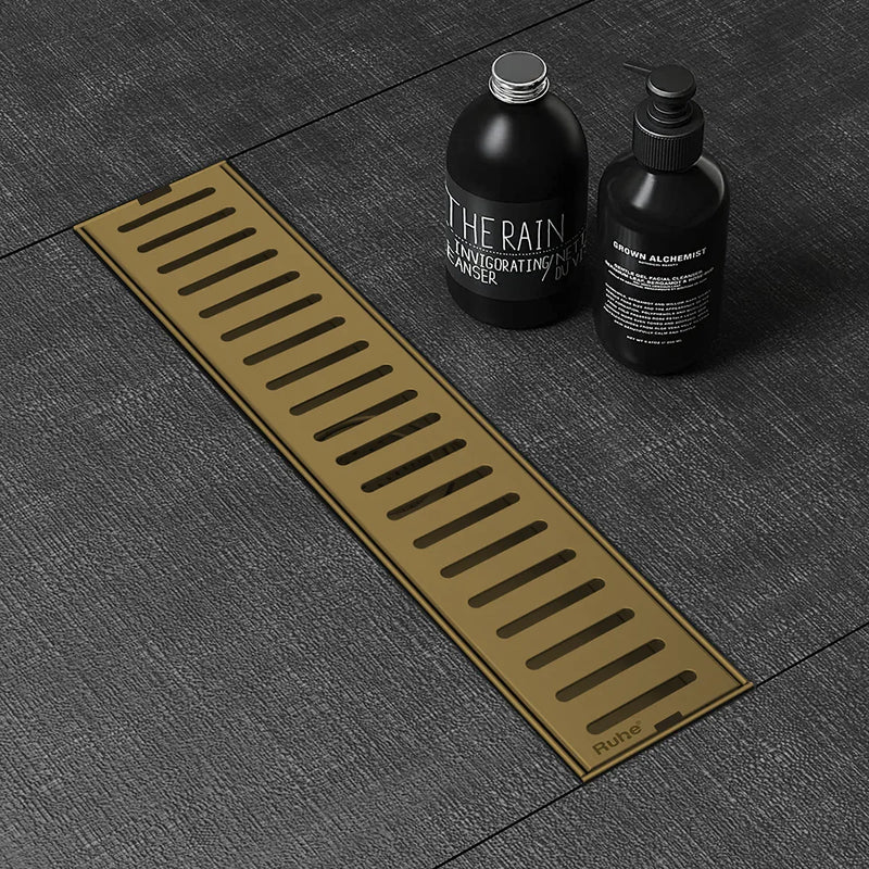 Vertical Shower Drain Channel (24 x 5 Inches) YELLOW GOLD PVD Coated - by Ruhe