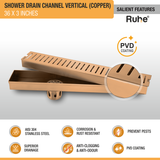 Vertical Shower Drain Channel (36 x 3 Inches) ROSE GOLD/ANTIQUE COPPER features