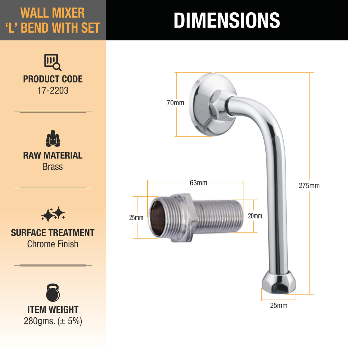 Wall Mixer L Bend with Set sizes