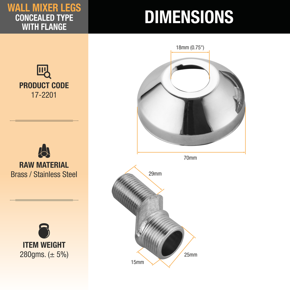 Wall Mixer Legs with Flange sizes